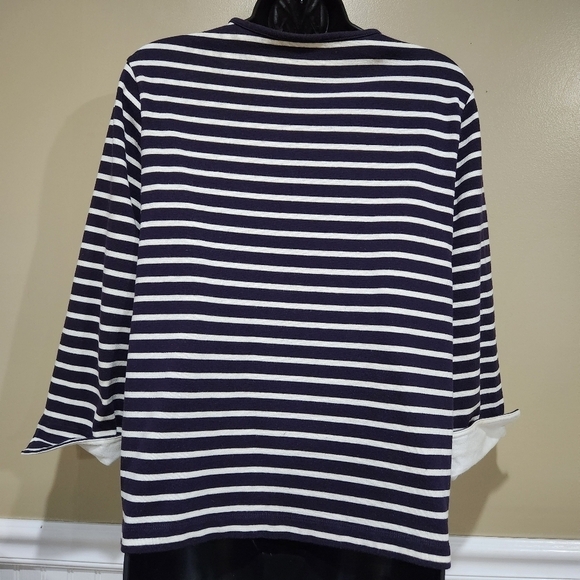 Lands End Women's Striped Cardigan ¾ Length Sleeve Size 10-12 - Picture 2 of 9